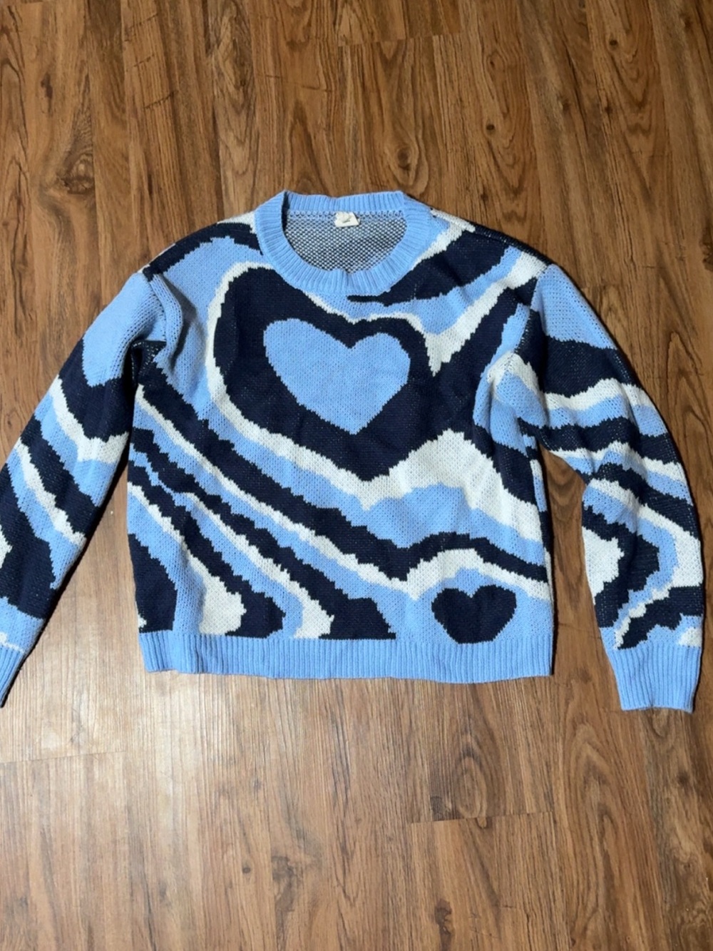 IJoah Light Blue Abstract Heart Pattern Knit Sweater - Size L